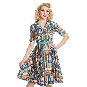 Lindy Bop book shelf dress pinup retro vintage style novelty kitschy bookish
